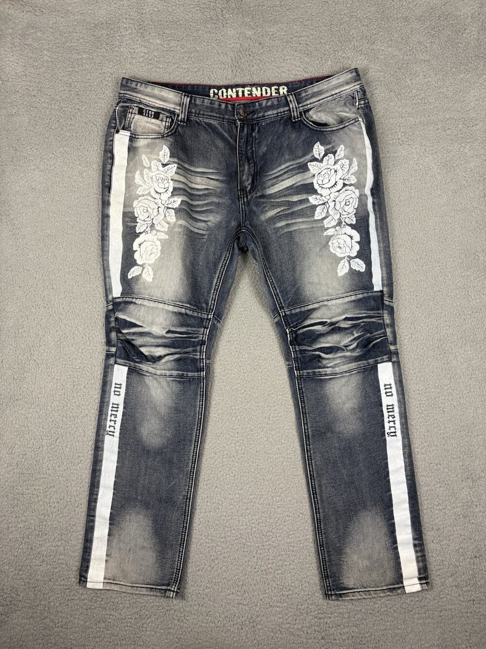 Contender Jeans Men’s 40x32 Blue No Mercy Floral Biker Moto Hip Hop Streetwear